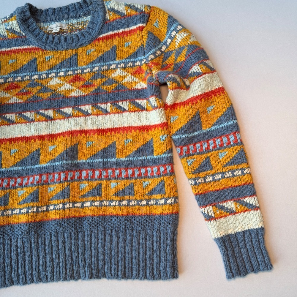 LL Bean Sweater Womens‎ XS Blue Yellow Cotton Fair Isle Southwestern Boho - Picture 3 of 11